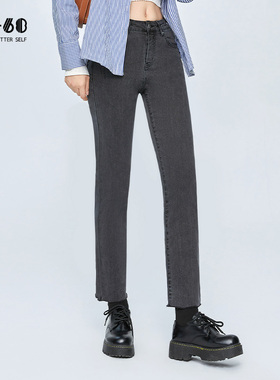 sp68牛仔裤直筒宽松女士中高腰2024年秋季新款黑色小个子显瘦百搭