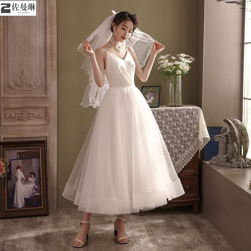 吊带领证小白裙2021新款小个子轻婚纱小礼服新娘法式超仙气质简约