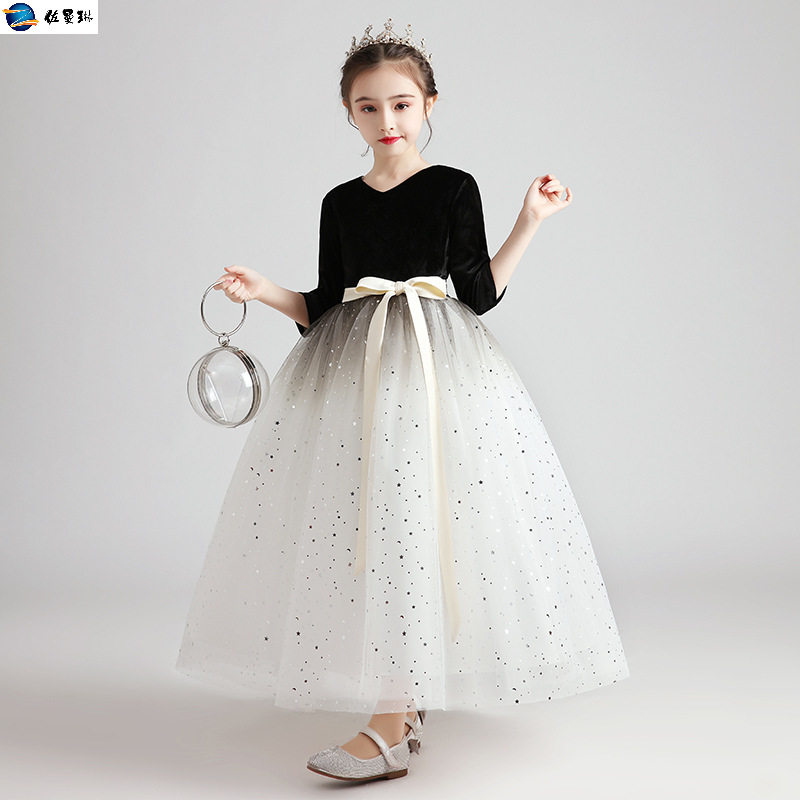 女童晚礼服钢琴演出服花童婚纱生日公主裙儿童小主持人蓬蓬纱裙冬