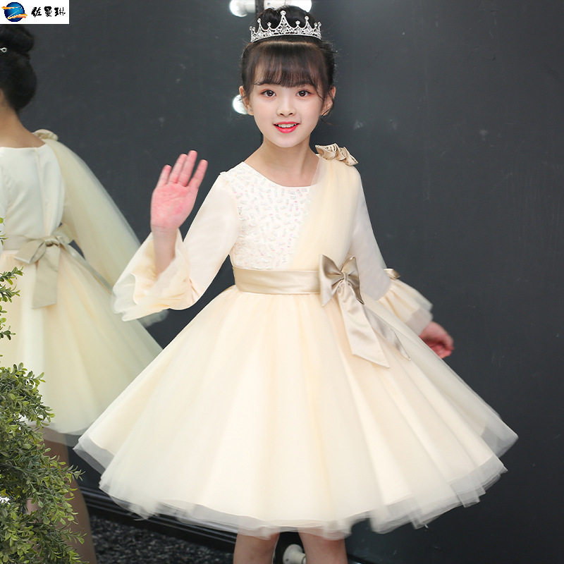 高端儿童礼服公主裙花童婚纱礼服女童小主持晚礼服蓬蓬纱演出服秋