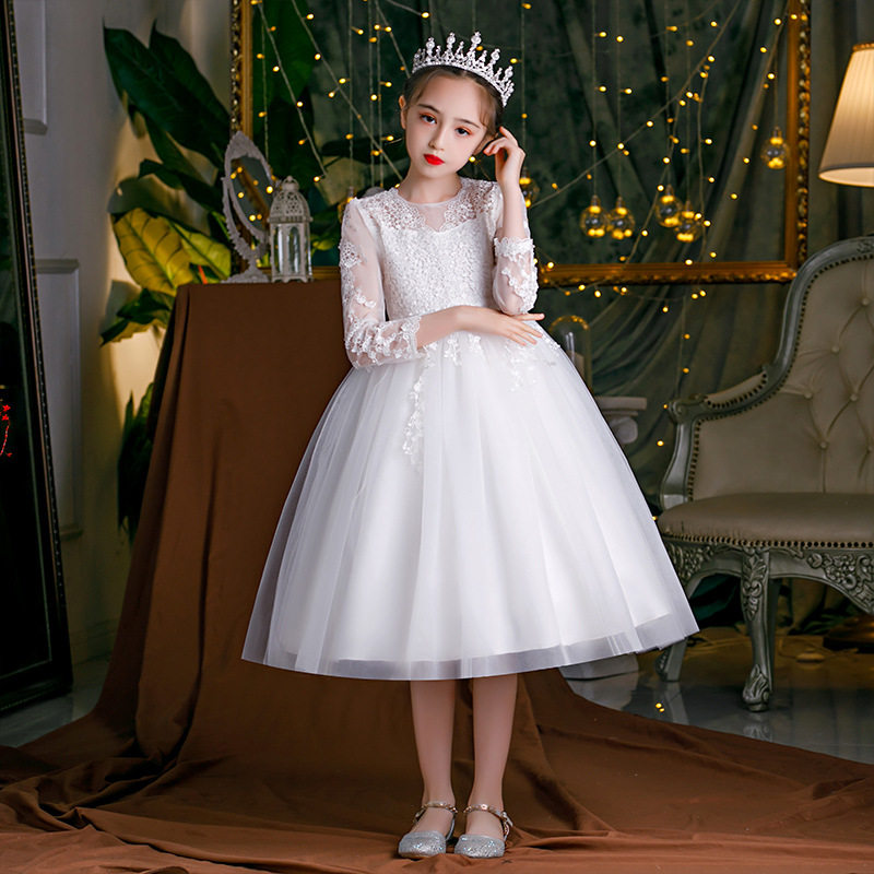 女童裙子春秋洋气公主裙儿童礼服蓬蓬纱演出服女孩长裙婚纱连衣裙