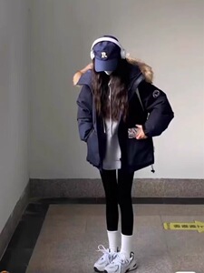 工装羽绒棉服派克服女2023冬季新款小个子连帽毛领加厚棉衣外套