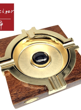 JIFENG季风雪茄烟灰缸镀金烟槽印茄实木不锈钢创意大号烟缸