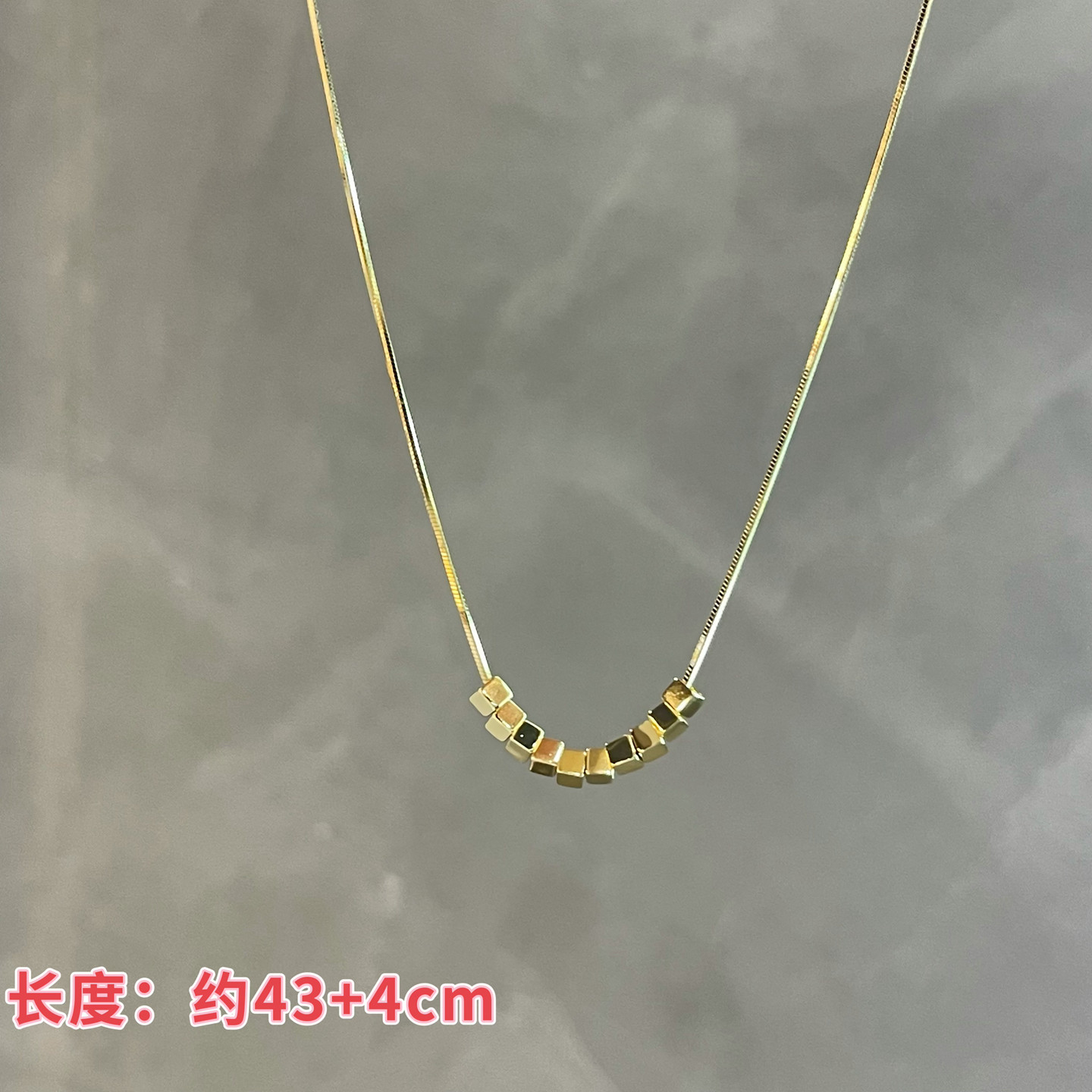 琪娅拉气质百搭s925通体纯银蛇骨小方糖微笑项链颈链~总长约47cm