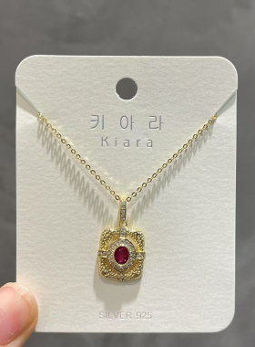 琪娅拉s925通体纯银复古宫廷风方形镶钻锆石项链颈链~总长约46cm