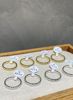 主播自留小众菱纹格纹保色钛钢波浪边闭口戒指指环~宽度约3.1mm