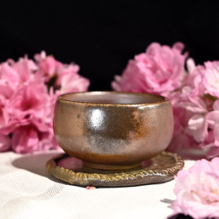 陶茶通红 粗陶纯手工杯茶道零配 复古风自然落灰柴烧杯垫 杯托