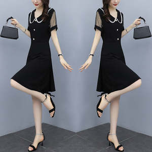 RM10478#大码女装2023年夏季新款连衣裙娃娃领遮肚显瘦洋气减龄裙子a字裙