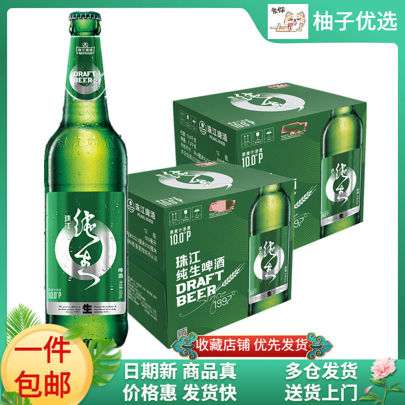 珠江10度纯生啤酒600ml*24瓶整箱国产低温发酵中浓度玻璃瓶装黄啤