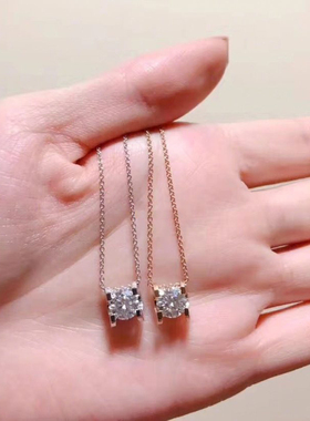 日韩钛钢一克拉单钻方钻锆石项链简约百搭镀18K玫瑰金短款锁骨链