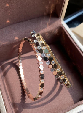 韩版钛钢镶钻蜂巢蜂窝手镯男女菱形几何简约手环小众设计ins潮