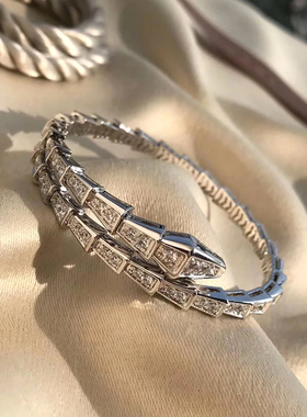 欧美轻奢镶钻蛇形蛇骨手镯女ins潮小众个性气质开口气质手环手饰