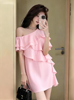 淑女风一字肩荷叶边女夏季新款时