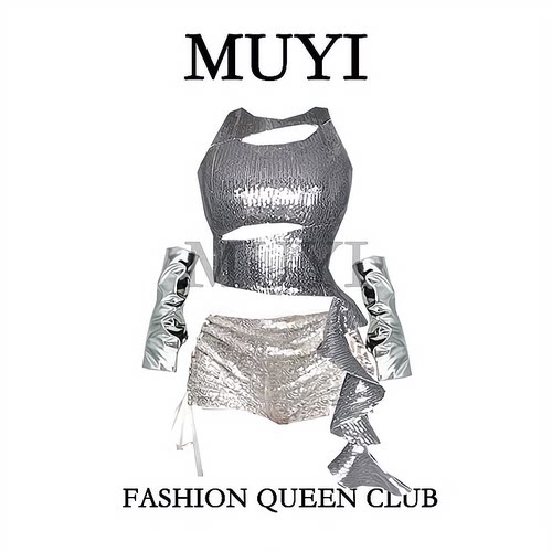 酒吧MC辣妹氛围感银色演出服