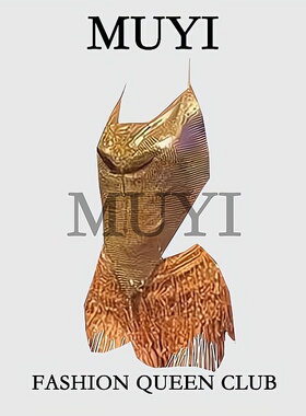 MUYI原创夜总店女装辣妹金色高级感舞台套装女gogo蹦迪互动演出服