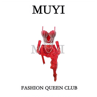 MUYI原创 酒吧gogo女团歌手商演重工镶钻红色打歌服ds领舞演出服