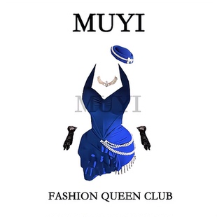 MUYI原创酒吧夜总会dj打歌服贵气感御姐穿搭蓝色巨显身材裙子套装