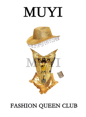 MUYI原创酒吧gogo性感重工金色亮闪皮演出服女团dj舞台夸张打歌服