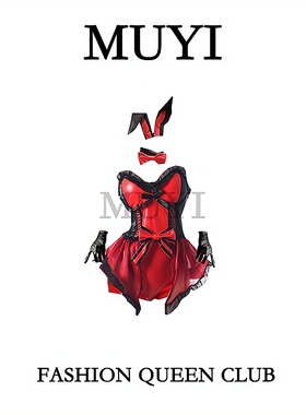 MUYI原创 酒吧夜总店性感女dj红色PU皮cos女郎演出服纯欲gogo舞服