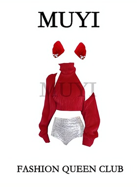 MUYI原创 酒吧红色圣诞主题gogo毛毛软糯演出服套装纯欲御姐穿搭