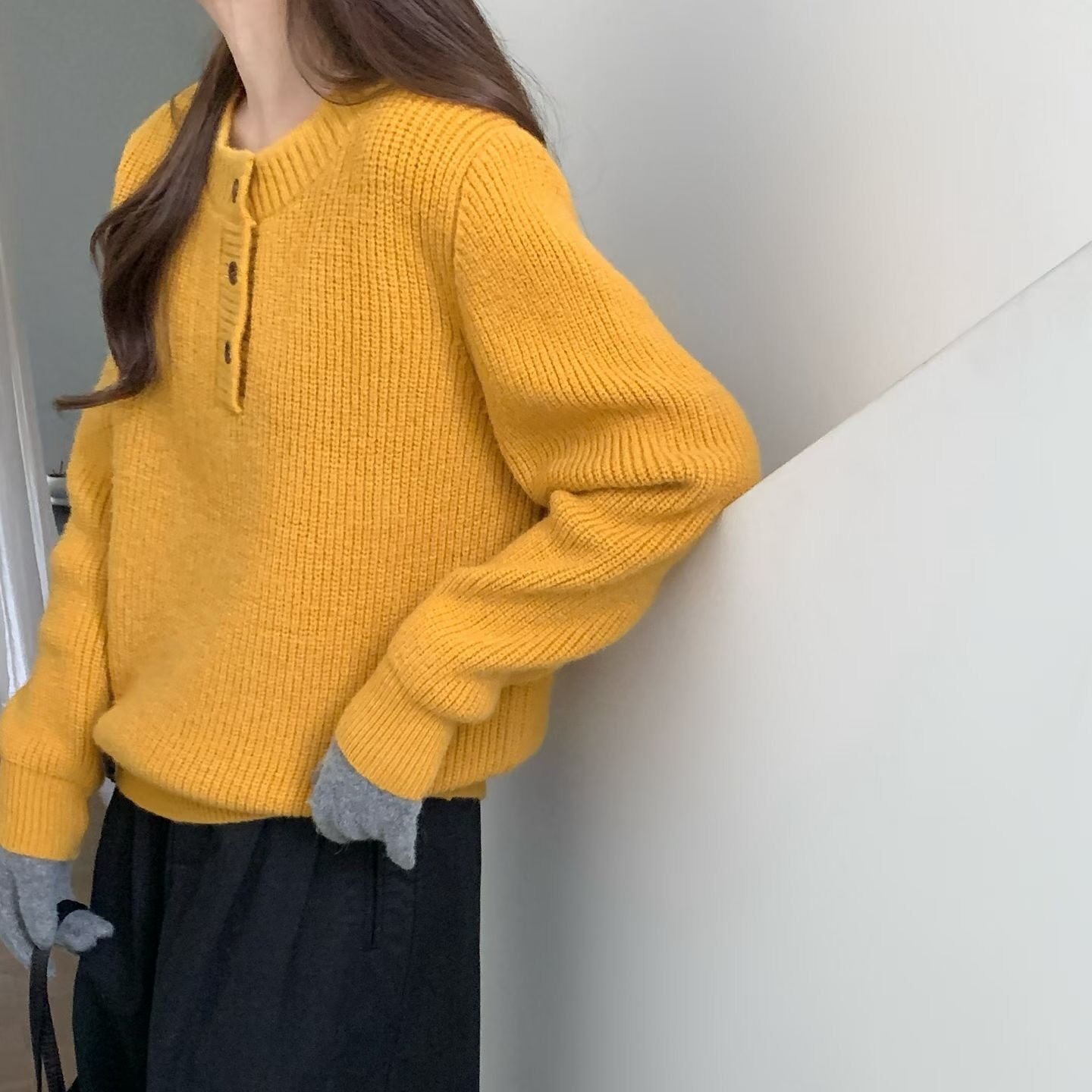 慵懒风圆领加厚毛衣女秋冬2025新款复古设计感显瘦上衣