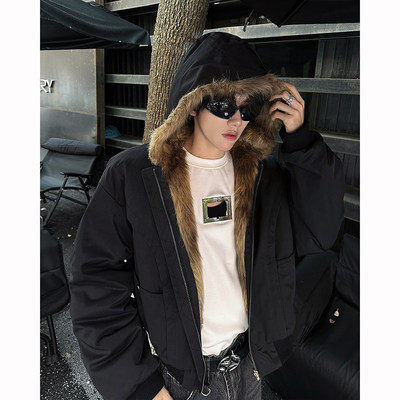 8XL加大码复古双面加厚毛绒皮草短款工装派克服外套男棉服棉夹克