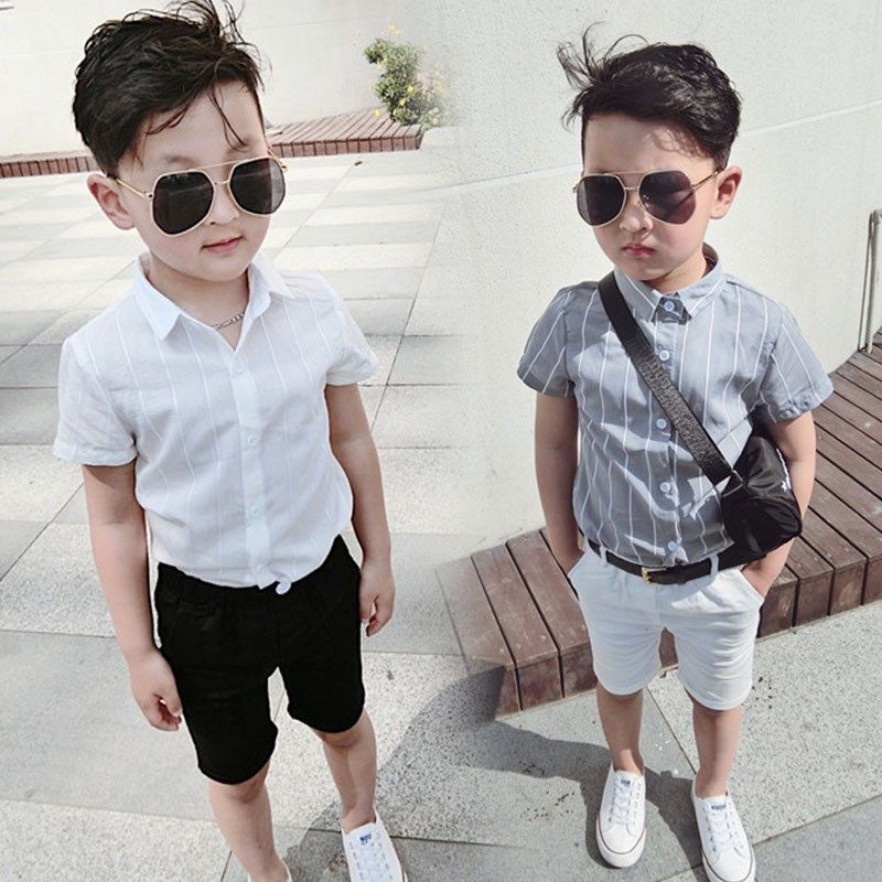 男童衬衫短袖2019夏季新款宝宝薄款短裤套装儿童纯棉半袖白色衬衣在类目 童装/婴儿装/亲子装, 衬衫中 - 来自Buy2taobao.com提供专业的淘宝代购服务
