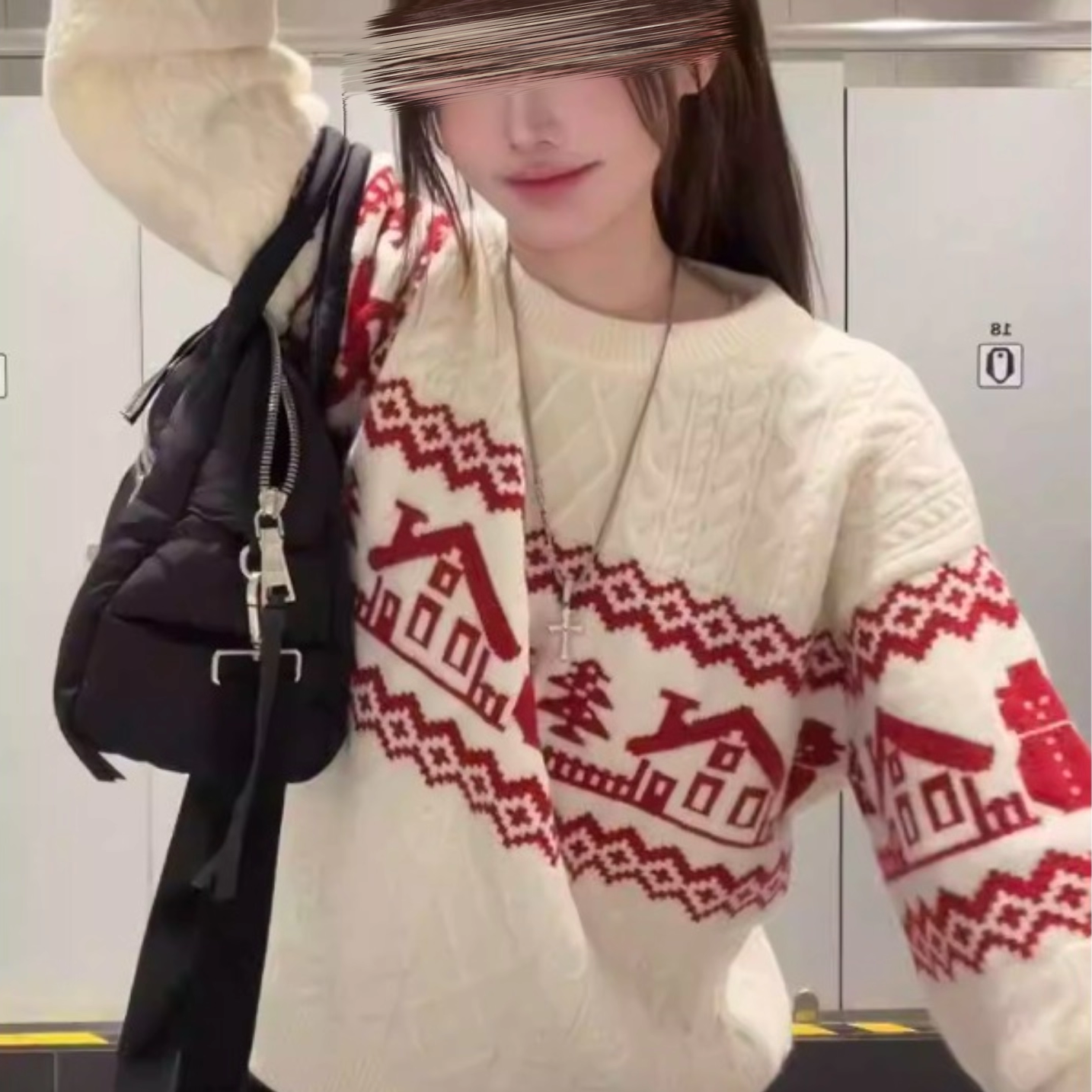 费尔岛麻花撞色提花长袖针织毛衣女秋冬宽松气质百搭减龄套头上衣