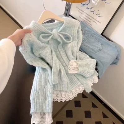 秋冬韩系蕾丝拼接假两件针织毛衣