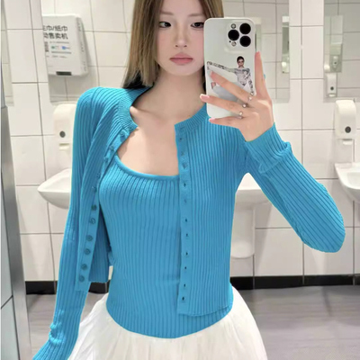 秋季修身显瘦纯欲吊带开衫两件套