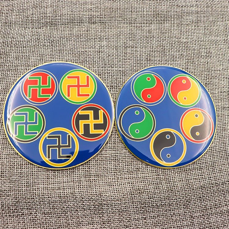 双面黄铜江氏烤漆掌中宝五行太极八卦万字福红黄蓝绿黑8.3公分