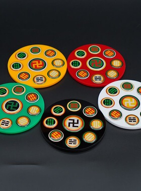 9厘米双面万字符太极八卦五龙手持盘黄铜万字太极盘六字真言