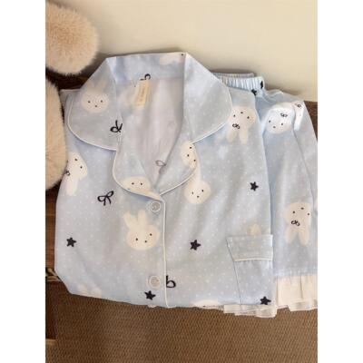 夏季冰丝波点卡通刺绣睡衣套装