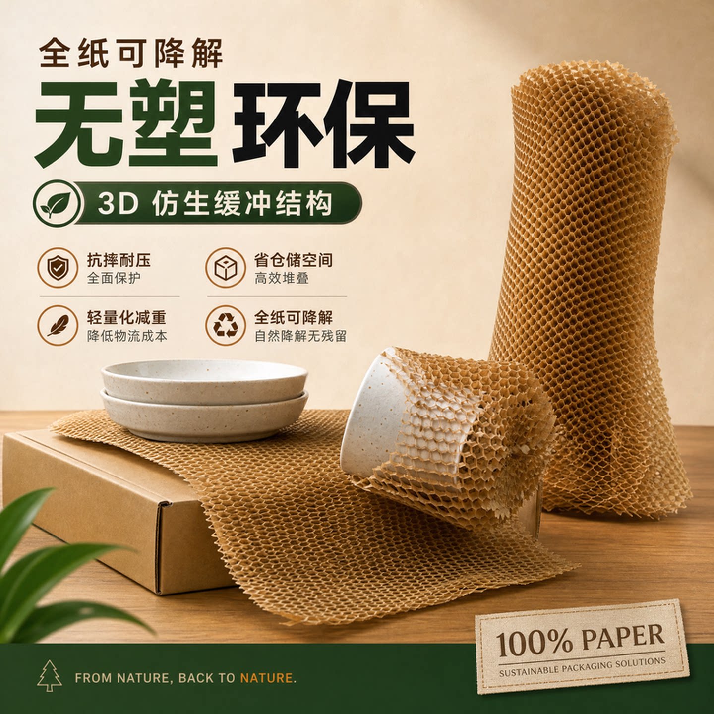 盒装 3D蜂窝纸拉纸盒即拉即用网状牛皮纸 花瓶工艺品礼品防震包装图片