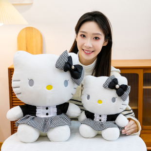 复古千鸟格KT猫玩偶毛绒玩具小众高颜值凯蒂猫咪抱枕女友闺蜜礼物