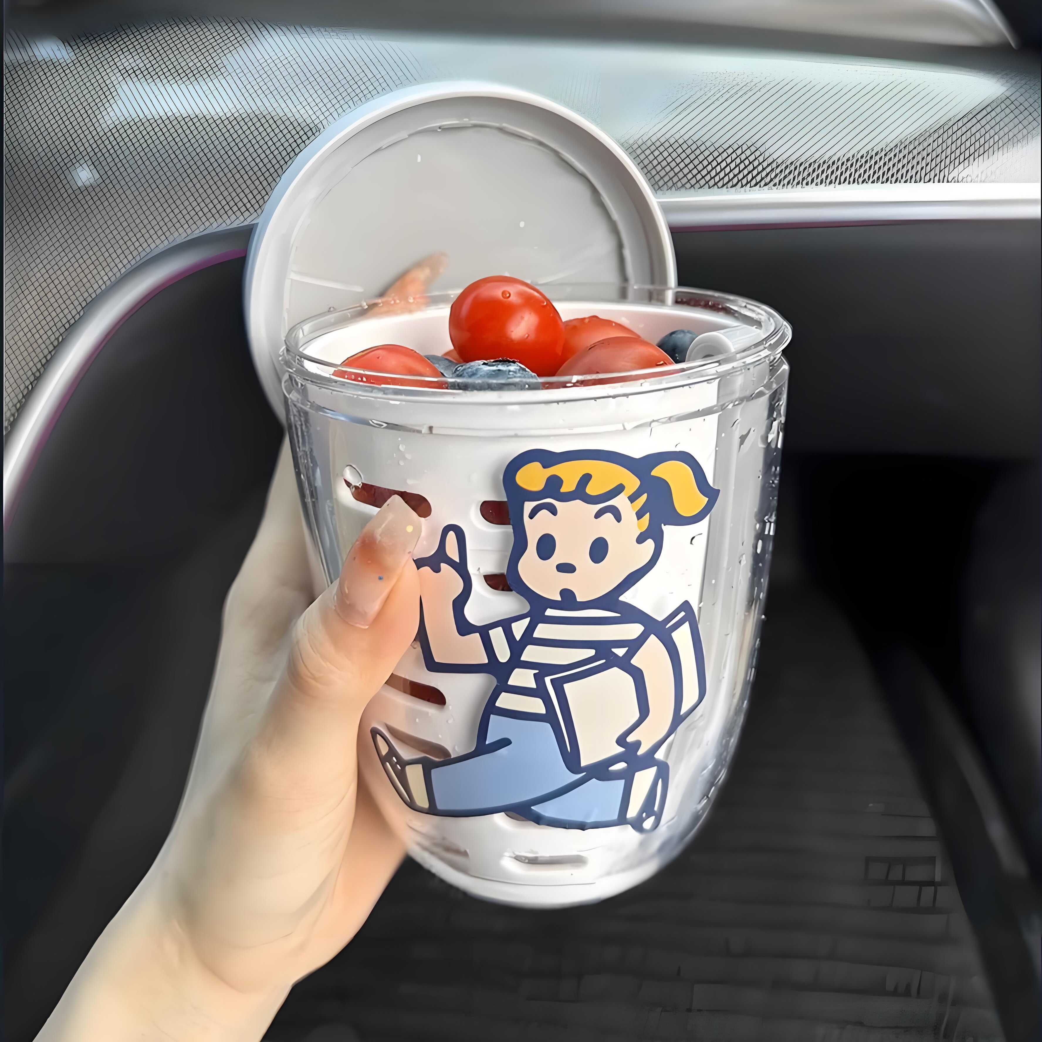 蔬菜水果杯双层防漏沙拉pp食品级便携水杯小巧沥水带叉子旅游上班