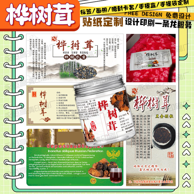 桦树茸广告logo设计标签白桦茸不干胶桦褐孔菌商标贴四宝粉标签