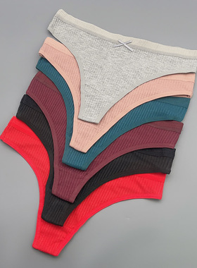 5条女士内裤t型无痕性感外贸少女舒适运动低腰螺纹棉健身丁字裤