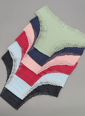 新款棉内裤女式性感舒适低腰裤头大码蕾丝边纯色三角裤