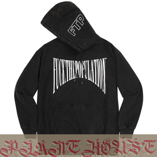 【现货】FTP连帽字母印花厚款加绒纯黑卫衣 FUCKTHEPOPULATION潮