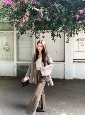 AFBoutique2025秋冬韩女新款  绒面喇叭抽绳休闲裤（含0.8%羊毛）