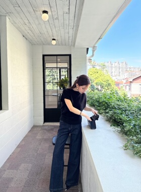 AF Boutique 2025秋冬新款韩版藏蓝色直筒复古宽松显瘦阔腿牛仔裤