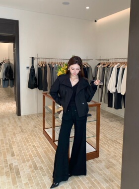AF Boutique 2025秋冬新款黑色喇叭显高显瘦宽松百搭阔腿牛仔裤