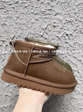 UskA2025年秋冬新款男童儿童保暖雪地靴女童户外厚底加绒棉鞋防滑
