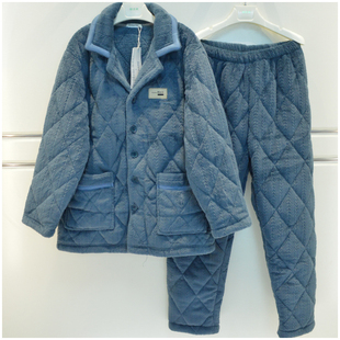 精雅特价睡衣男士冬季柔软牛奶绒夹棉三层厚款男款家居服睡衣套装