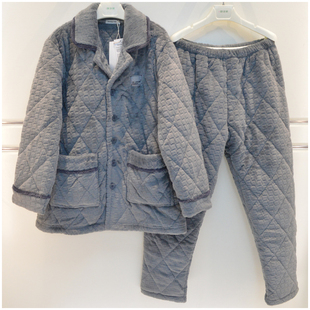 精雅特价睡衣男冬季牛奶绒夹棉三层厚款开胸款男款家居服有超大码