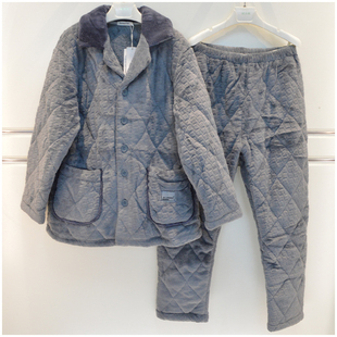 精雅特价睡衣男士冬季牛奶绒厚夹棉三层加厚保暖男款家居服可外穿