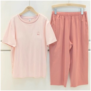 佰伦熊睡衣2025夏季 家居服 女士莱赛尔棉素色气质带胸垫短袖 七分裤