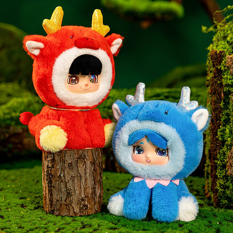 新款潮玩公仔搪胶毛绒玩偶小龙变身藕饼娃娃手办玩具挂件生日礼物