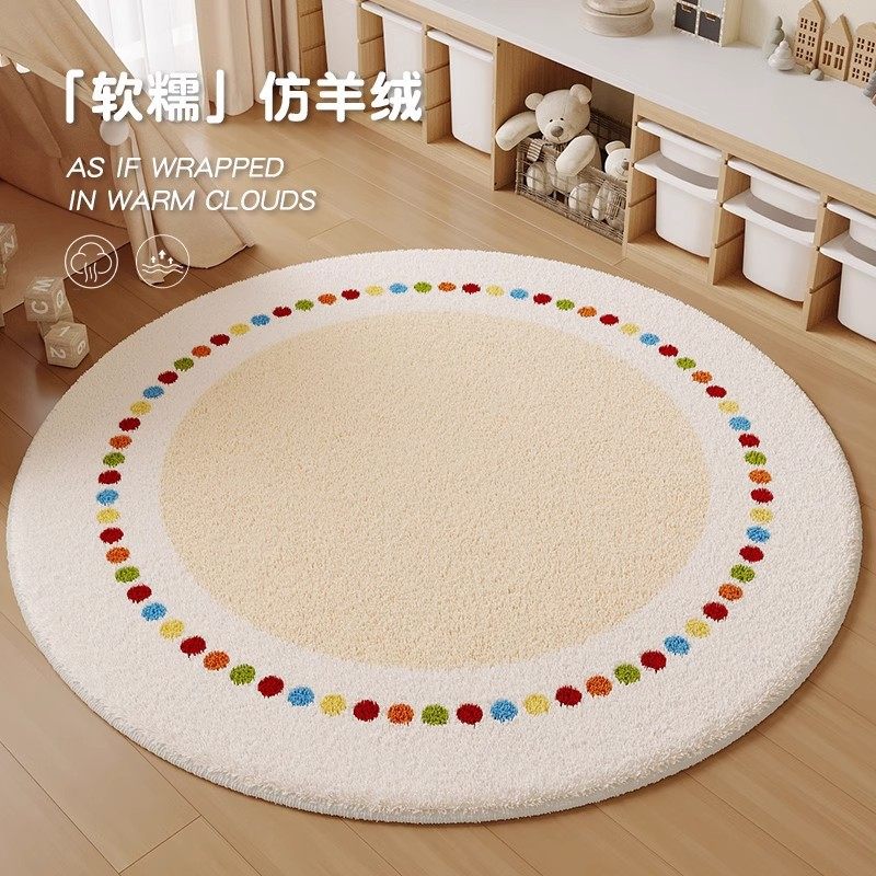 可爱仿羊绒圆形地毯卧室儿童房爬行出租屋卡通地垫印花脚垫床边毯